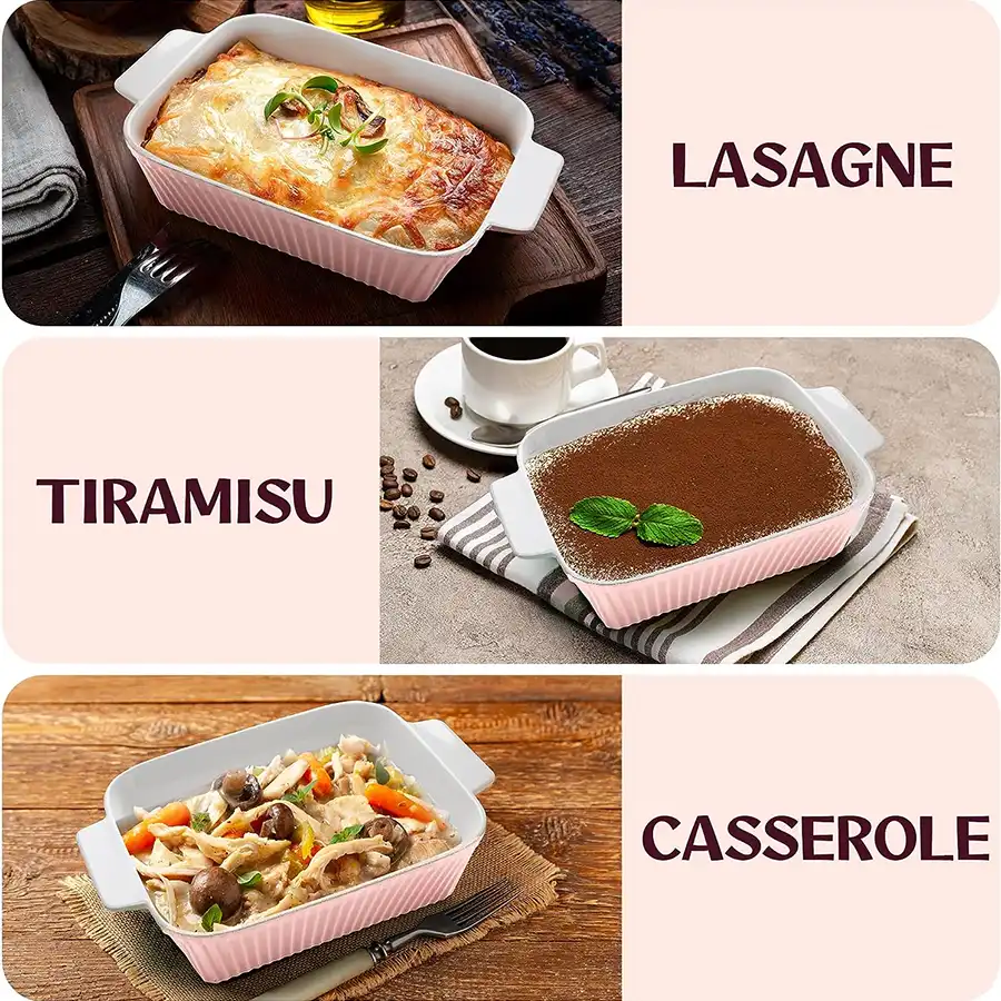 Auflaufform 2er Set - für Aufläufe, Tiramisu, Lasagne. Groß für 3-5 Personen in Rosa, Mint oder Weiß