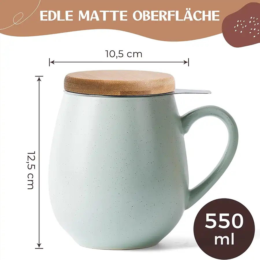 Große Teetasse mit Deckel und Sieb - 550ml
