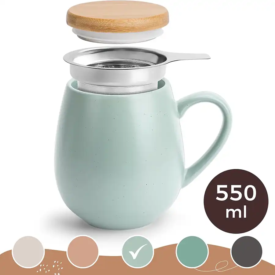 Große Teetasse mit Deckel und Sieb - 550ml