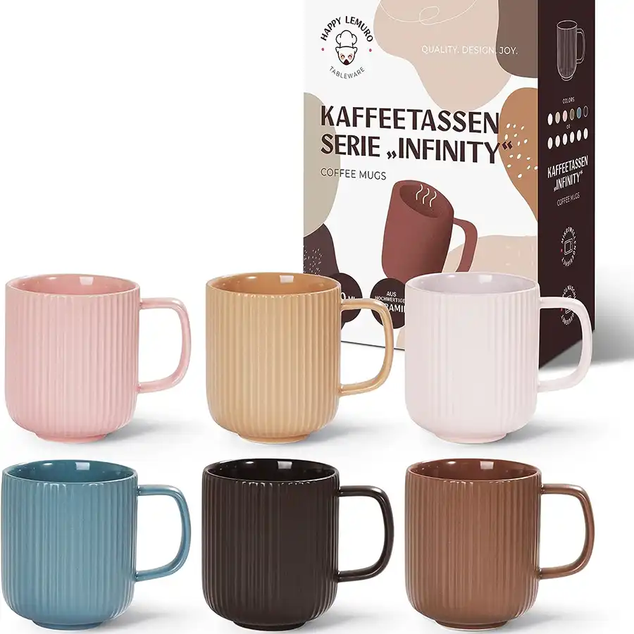 6 Design 360ml Kaffeetassen, matt. Groß, hochwertig, in 6 Erdfarben