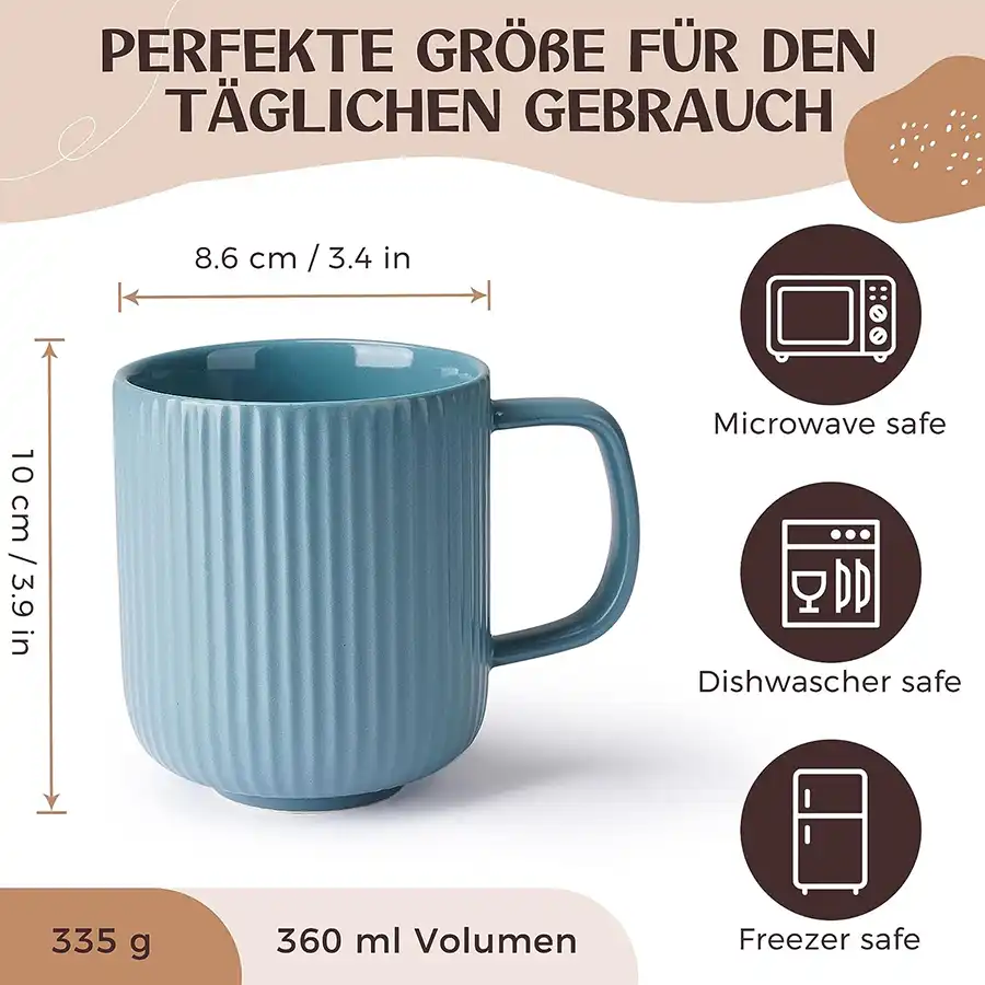 6 Design 360ml Kaffeetassen, matt. Groß, hochwertig, in 6 Erdfarben