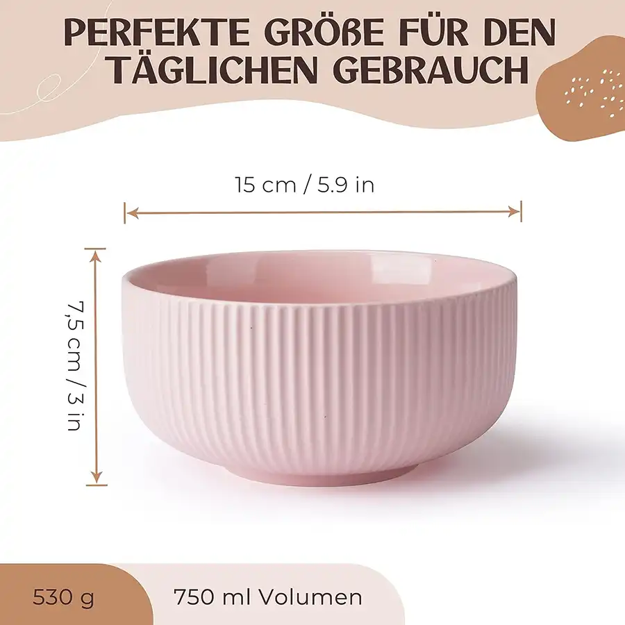 Müslischalen 6-er Set je 750 ml groß. Für Suppen, Müsli, Ramen - Keramik Schüssel Set