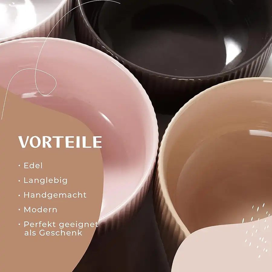 Müslischalen 6-er Set je 750 ml groß. Für Suppen, Müsli, Ramen - Keramik Schüssel Set