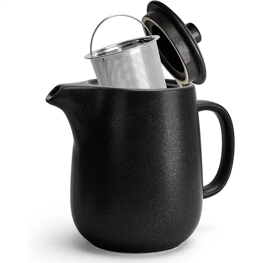 Teekanne mit 1,2l Volumen und integriertem Sieb aus Keramik Schwarz (Anthrazit)