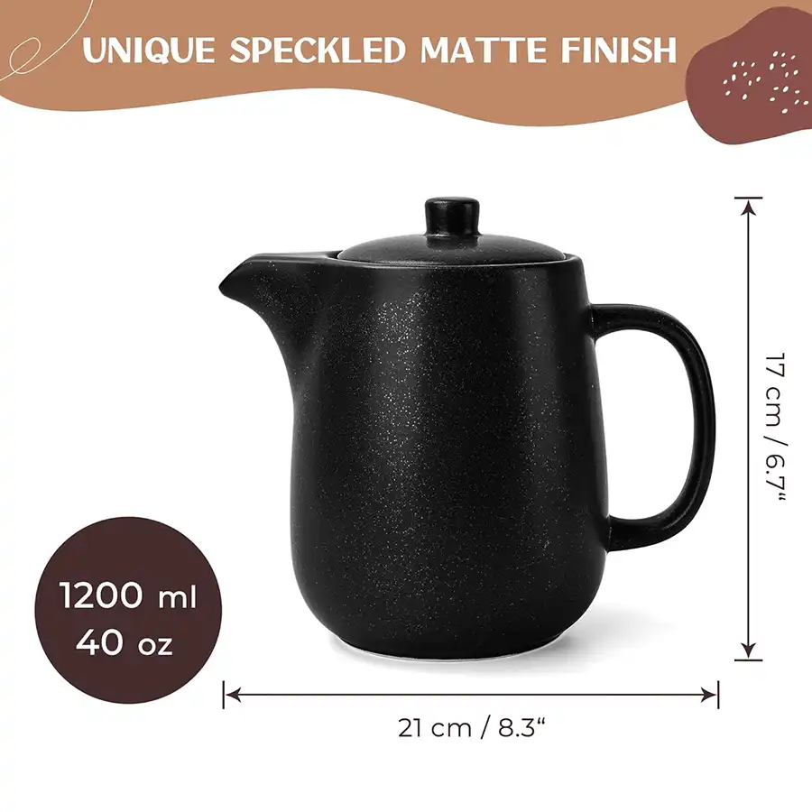 Teekanne mit 1,2l Volumen und integriertem Sieb aus Keramik Schwarz (Anthrazit)